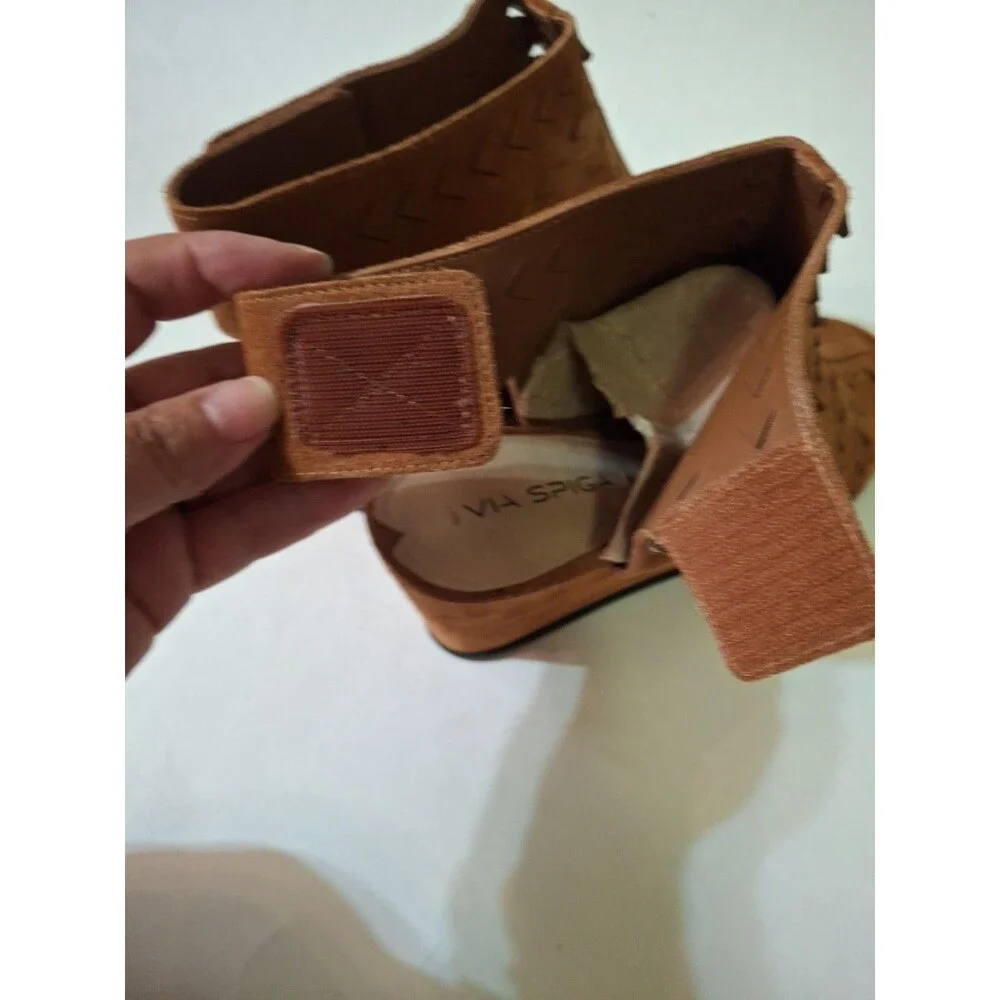 VIA SPIGA Women's Jorie Sandals Platform Brown Suede Slinback Size 9